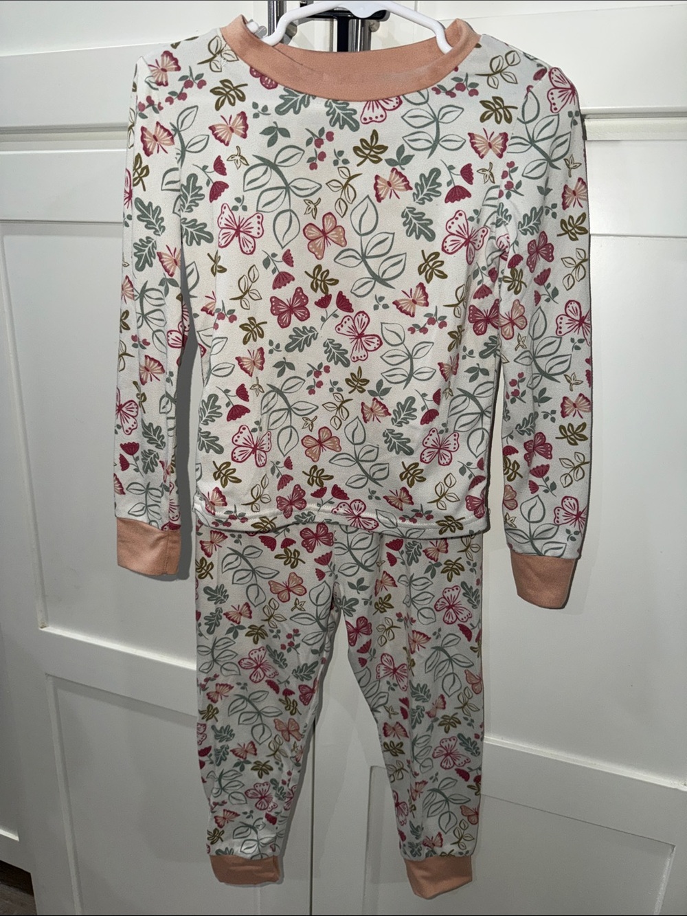 BearPaw Girls Floral & Butterfly Pajama Set - Pink and Green Accents